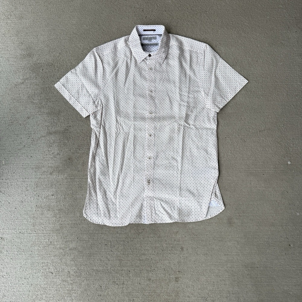 Ted Baker London Shirt Men's Medium Geo Print Short Sleeve Button Front White